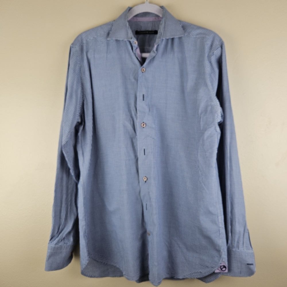 Hammer Made Blue Button Down Long Sleeve Dress Shirt Size 39/15.5